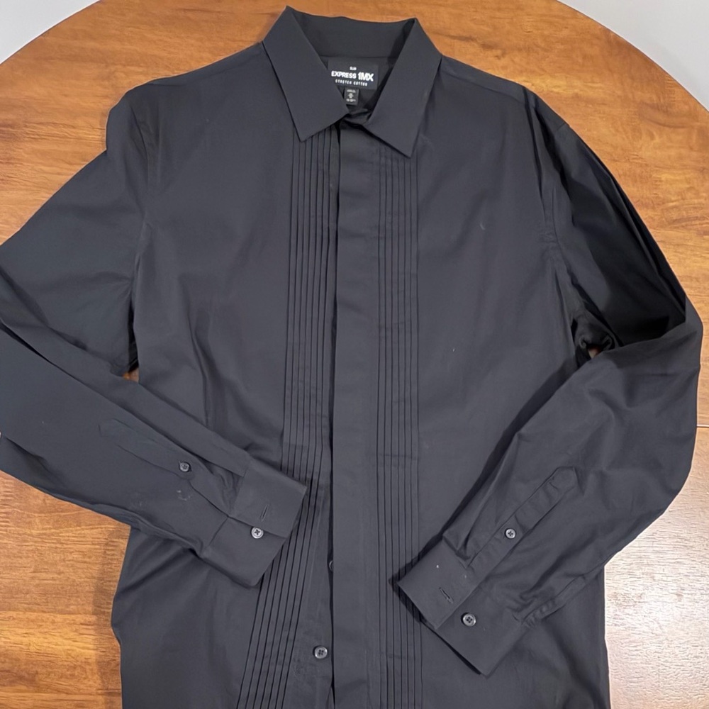 Express Black Pleated-Front Dress Shirt
